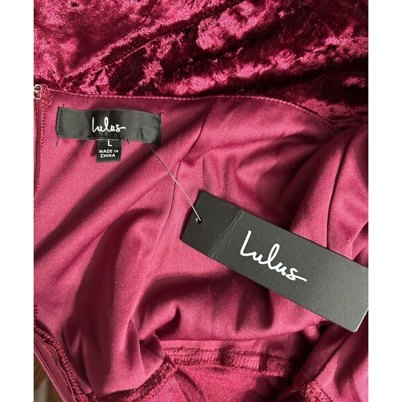 Lulus L Red Velvet Jumpsuit One Shoulder Ruffle Wide Leg Witchy Wedding Guest - Picture 11 of 12